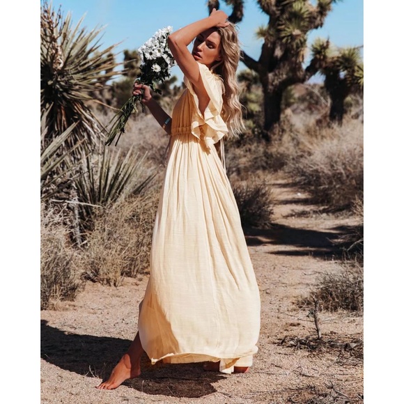 SOLD OUT Cream Gauze Boho Raw Hem Button Maxi Dress - Picture 7 of 11